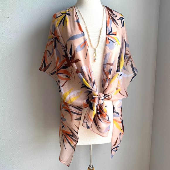 NEW~ Tropical Floral neutral print Kimono Cover up - Picture 1 of 13